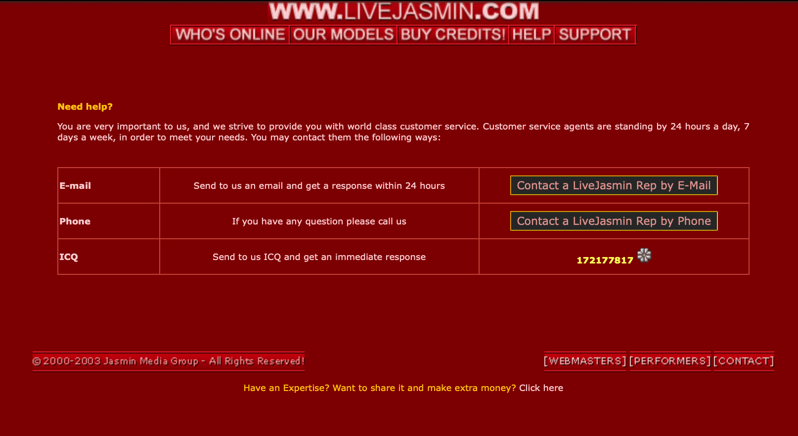 Old version of livejasmin 2003 need help page